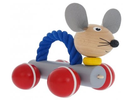 Drevená hračka myška s lanom