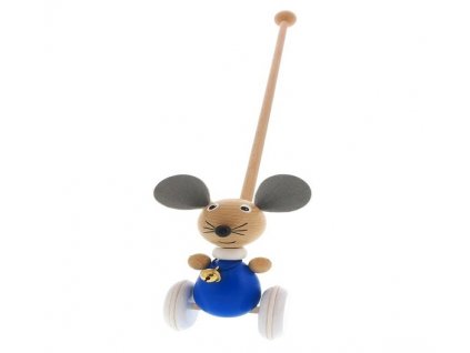 Drevená hračka na tlačenie so zvončekom myška Anna