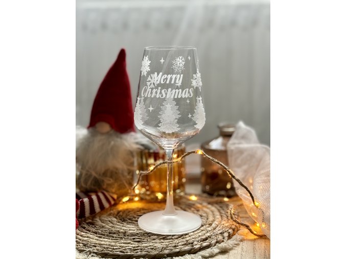 VÁNOČNÍ SKLENIČKA NA VÍNO - MERRY CHRISTMAS