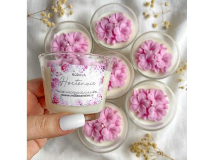 Svíčka ve skle HORTENZIE S růžová
