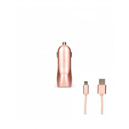 contact car charger 10w 2 outputs usb usb a usb c cable rose gold (1)