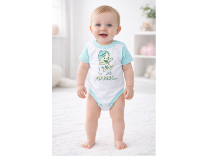 Detské body, krátky rukáv-PERFECT, bielo-zelené