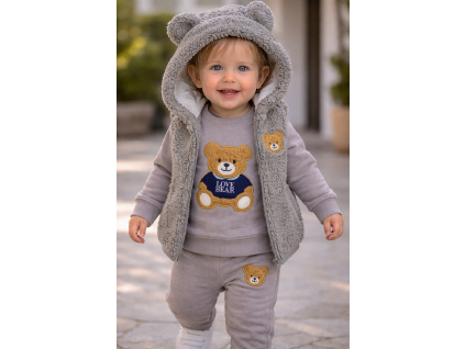 3dielny detský set - TEDDY flísová, sivý