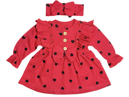 2-dielne dievčenské šaty – Srdiečka, červené