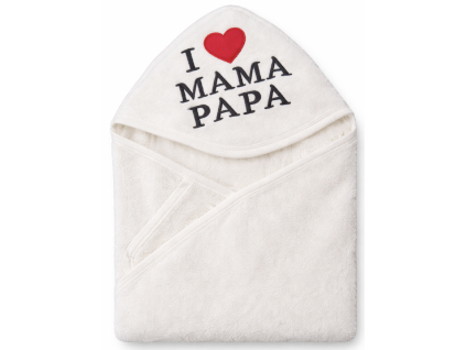 Detská osuška s kapucňou – Mama Papa, biela