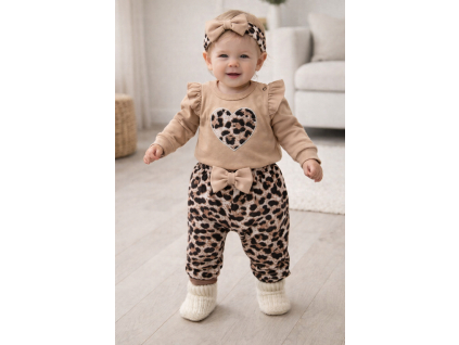 3dielny dievčenský komplet- Srdiečko Leopard