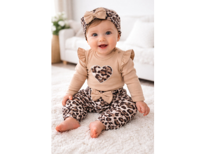 3dielny dievčenský komplet- Srdiečko Leopard