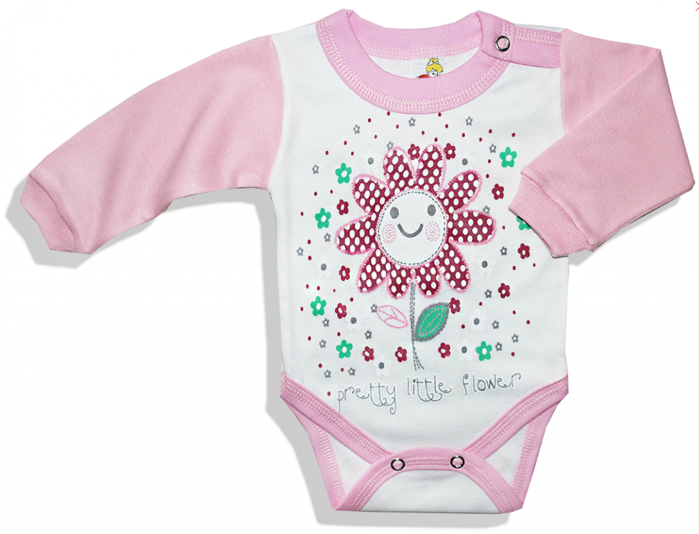 E-shop BABY´S WEAR Detské body - FLOWER, ružovo-biele