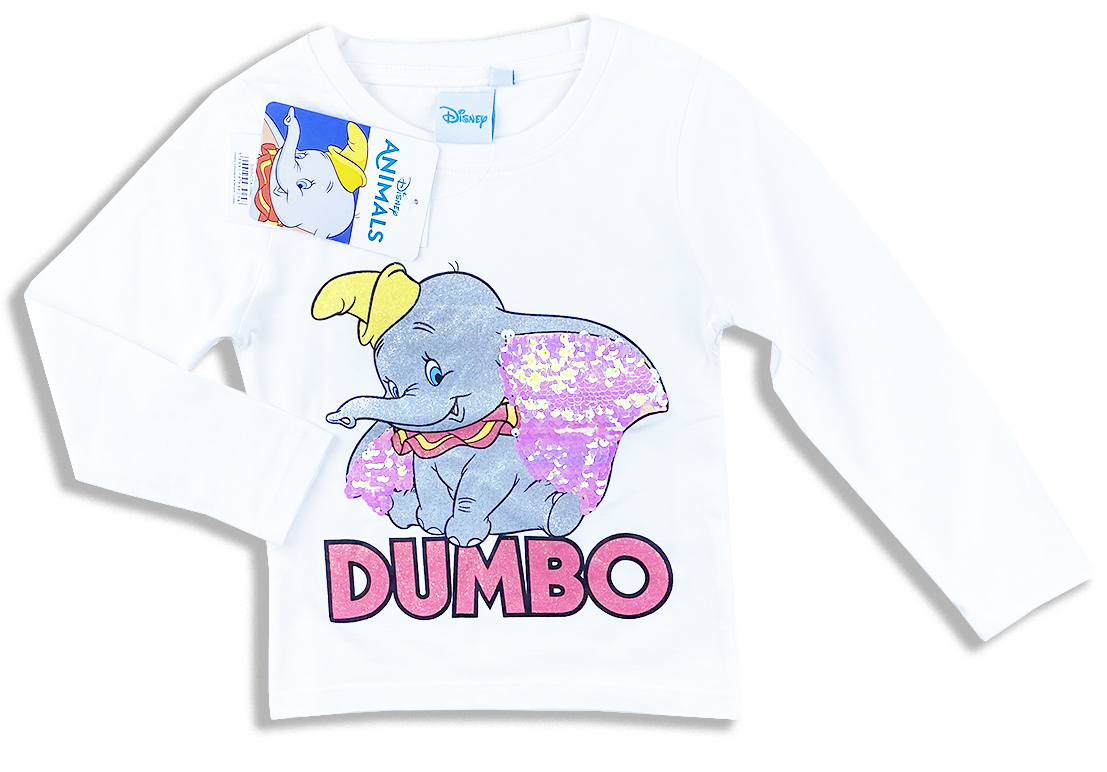 E-shop Cactus Clone Dievčenské tričko s flitrami - Dumbo, biele veľkosť: 128 (8rokov)