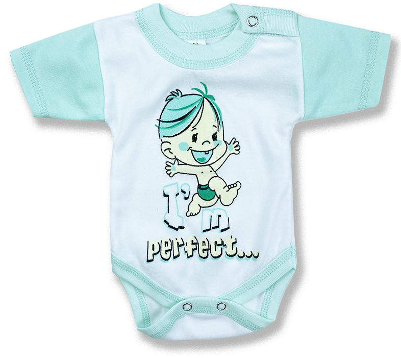 BABY´S WEAR Detské body, krátky rukáv-PERFECT, bielo-zelené veľkosť: 56 (0-2m)