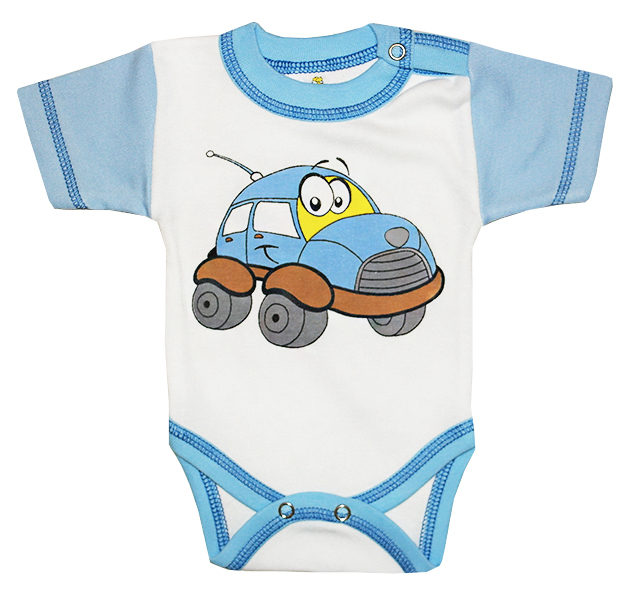 E-shop BABY´S WEAR Kojenecké body, krátky rukáv-AUTO, bielo-modré veľkosť: 56 (0-2m)