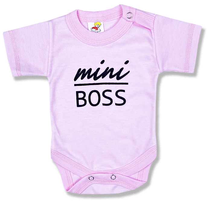 E-shop BABY´S WEAR Detské body, krátky rukáv - Mini Boss, ružové veľkosť: 74 (6-9m)