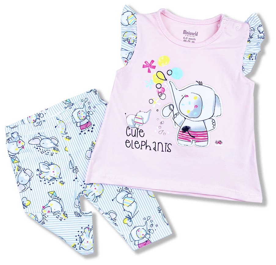Miniworld 2dielny set pre bábätká - Cute Elephants, ružové veľkosť: 80-86