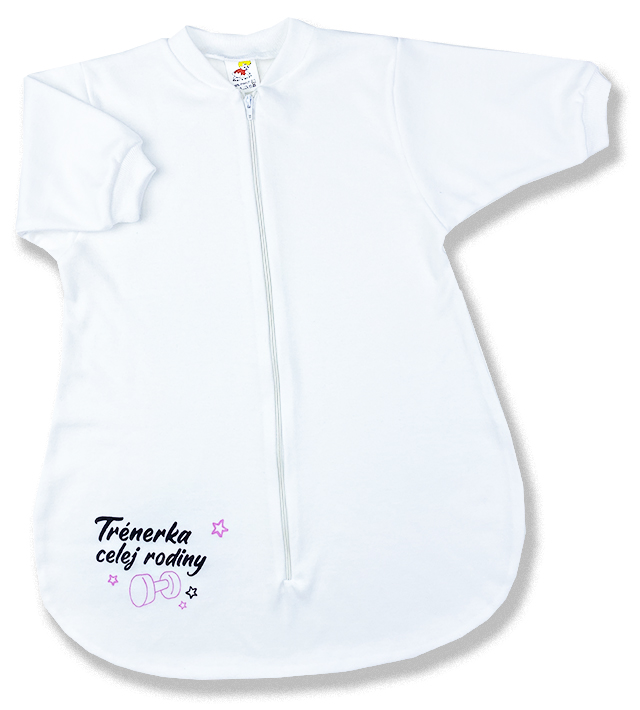BABY´S WEAR Spací vak pre bábätká - Trénerka, biely s ružovým nápisom veľkosť: 68 (4-6m)