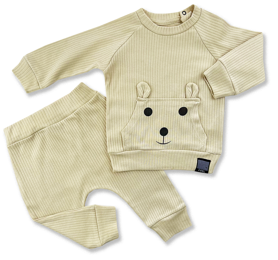 Baby Cool (oblečenie s MALOU VADOU)2dielny set pre bábätká - Macko s vreckom, béžový veľkosť: 74 (6-9m)