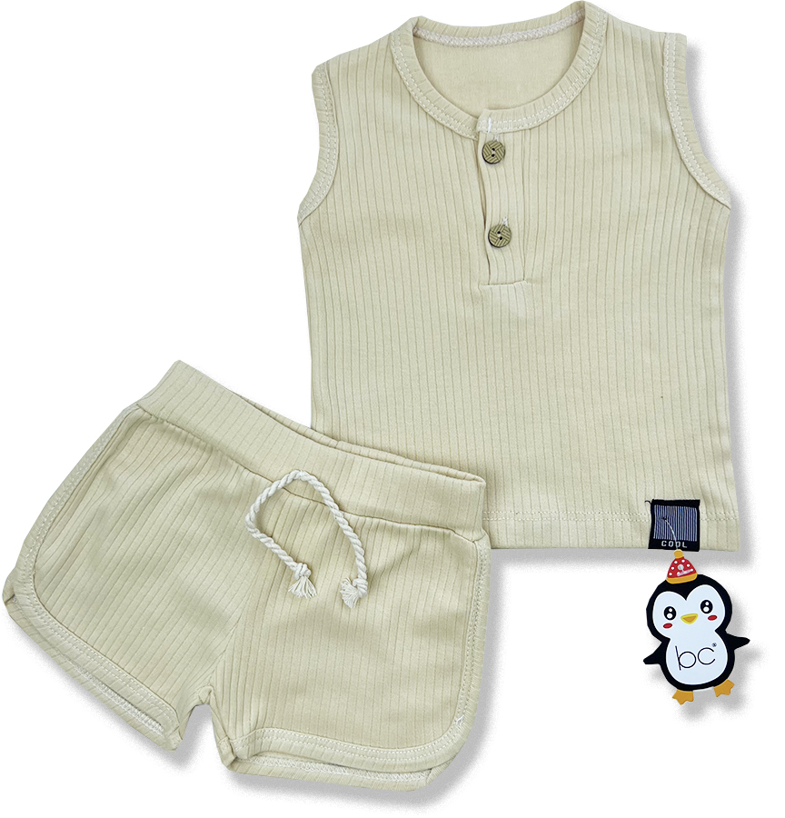 Baby Cool 2dielny letný set s tričkom- Minimal, béžový veľkosť: 68 (4-6m)