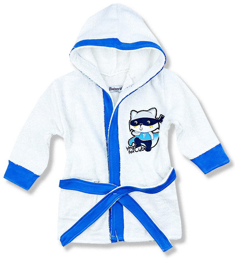 Miniworld Detský župan s kapucňou- Fox club, modrý veľkosť: 4 rok