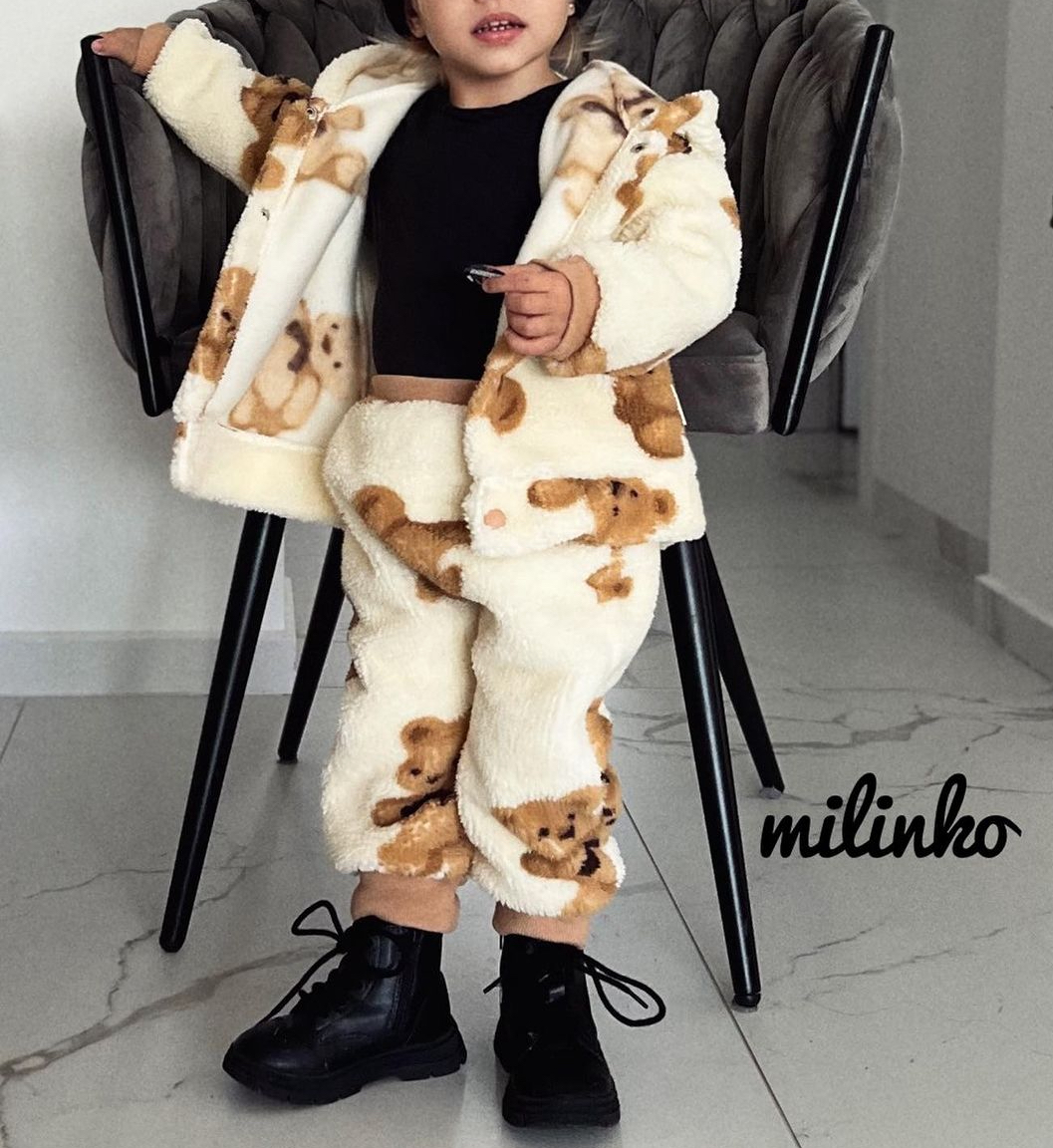 Popshops Teplý zimný 2dielny set unisex- Bear Exclusive, krémový veľkosť: 68 (4-6m)