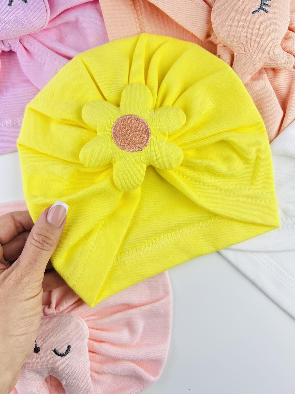 E-shop KAYRA baby Detská turbánová čiapka- Flower, žltá 0-9m.