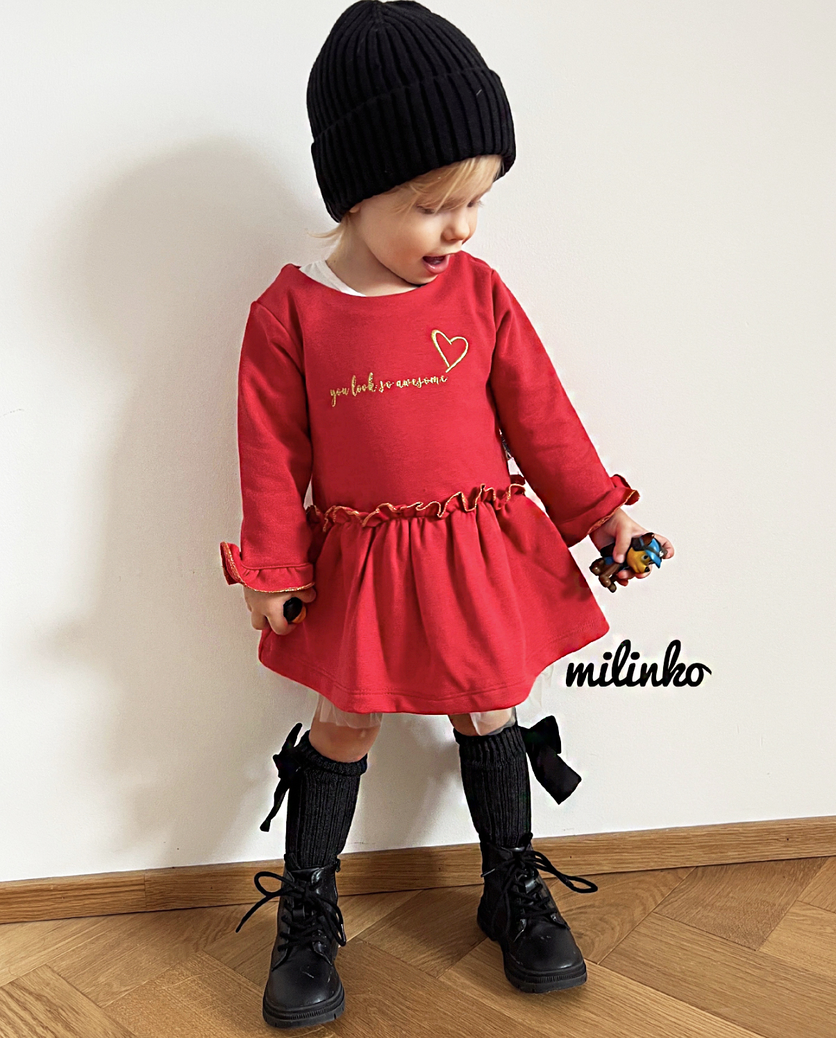 Miniworld Dievčenské šaty s dlhým rukávom-Vyzeráš úžasne, červené veľkosť: 92 (18-24m)