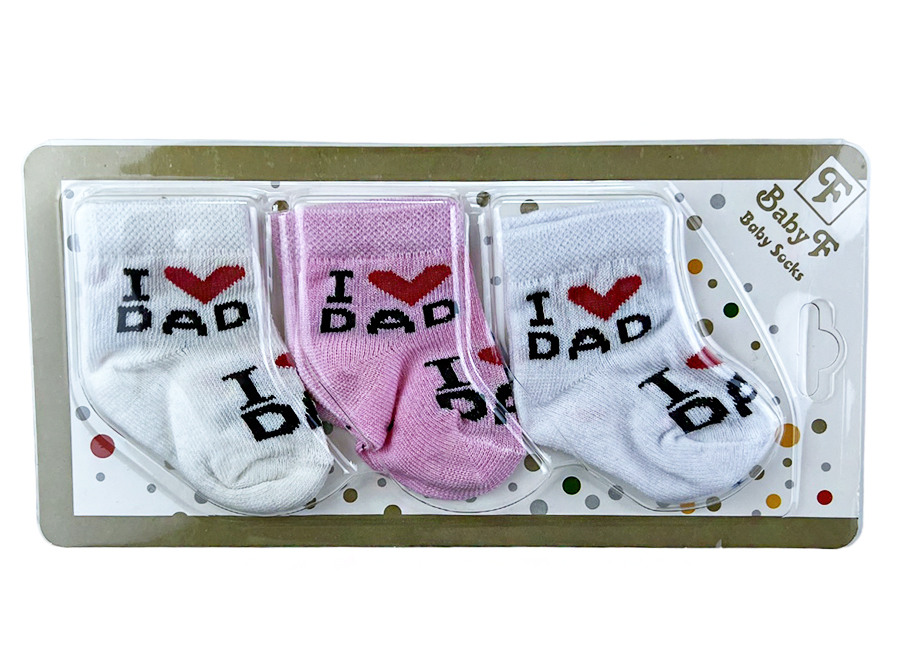 minidamla Novorodenecké ponožky- I love Dad, trojbalenie, ružové