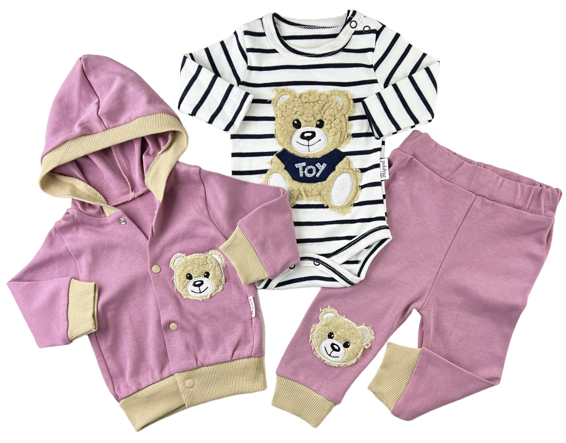 E-shop Hippil baby 3dielny set pre bábätká- Teddy, fialové veľkosť: 62 (2-4m)
