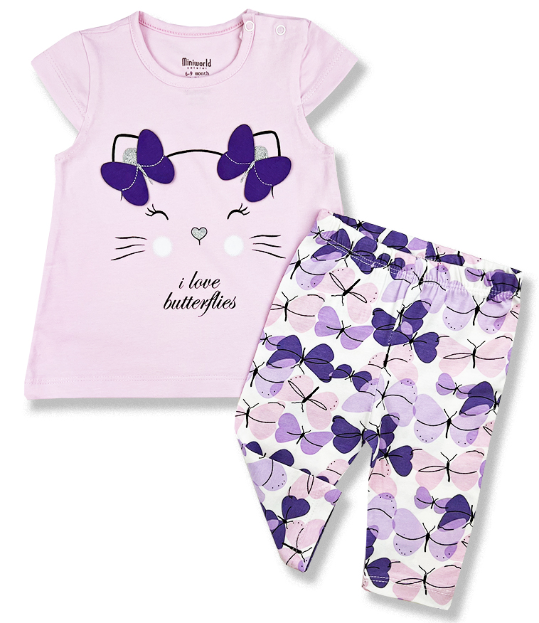 E-shop Miniworld (oblečenie s MALOU VADOU)2dielny letný set pre bábätká - I love Butterflies veľkosť: 68-74