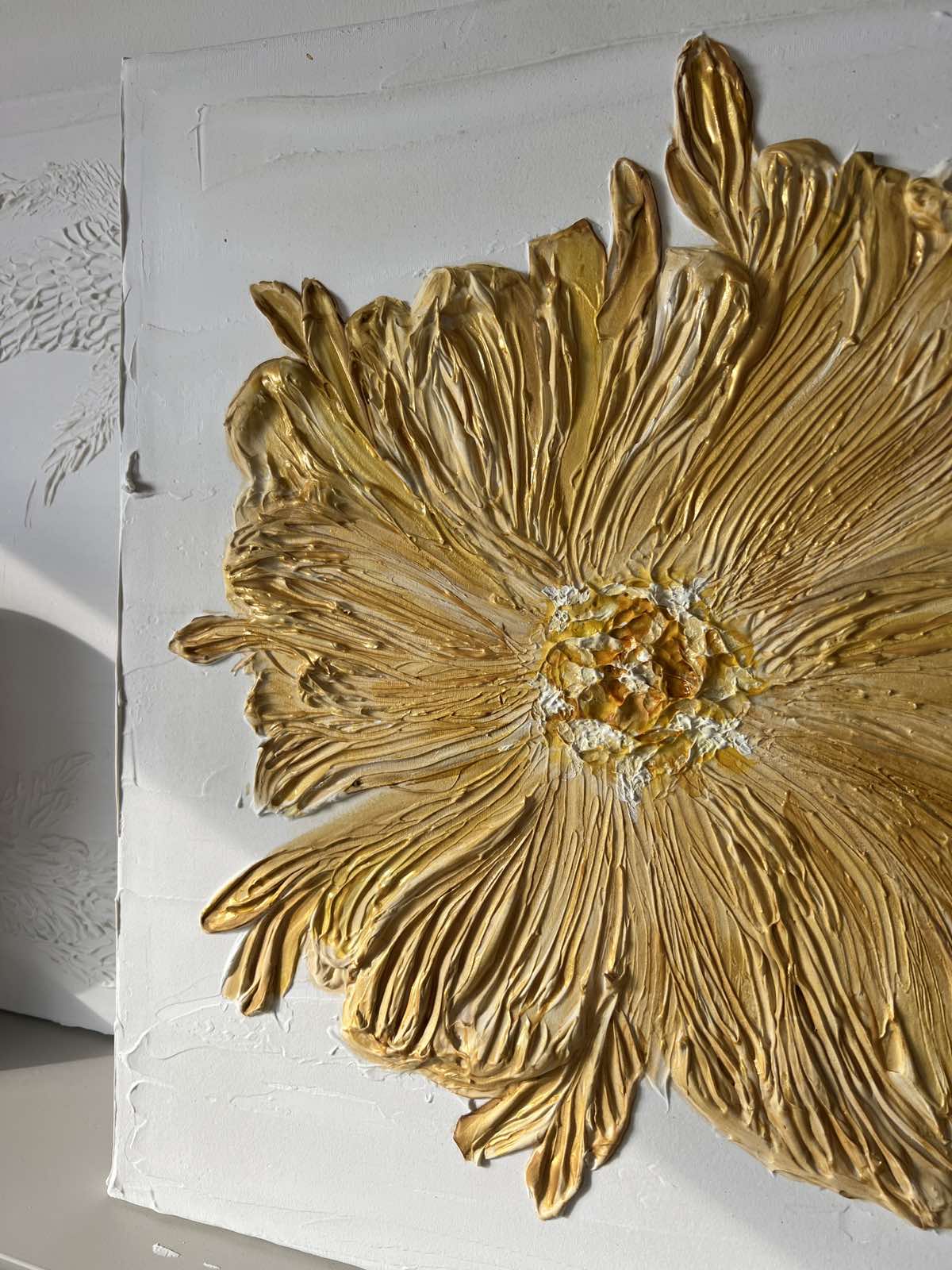 E-shop hurtonart Zlatý kvet – 3D štruktúrovaná akrylová maľba (50×50 cm) farba: 50x50cm
