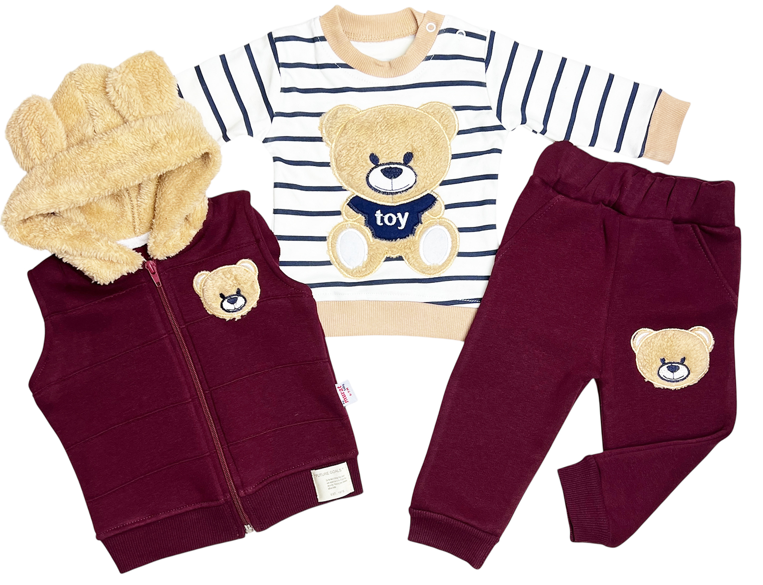 E-shop Baby 3dielny detský set - TEDDY, bordová