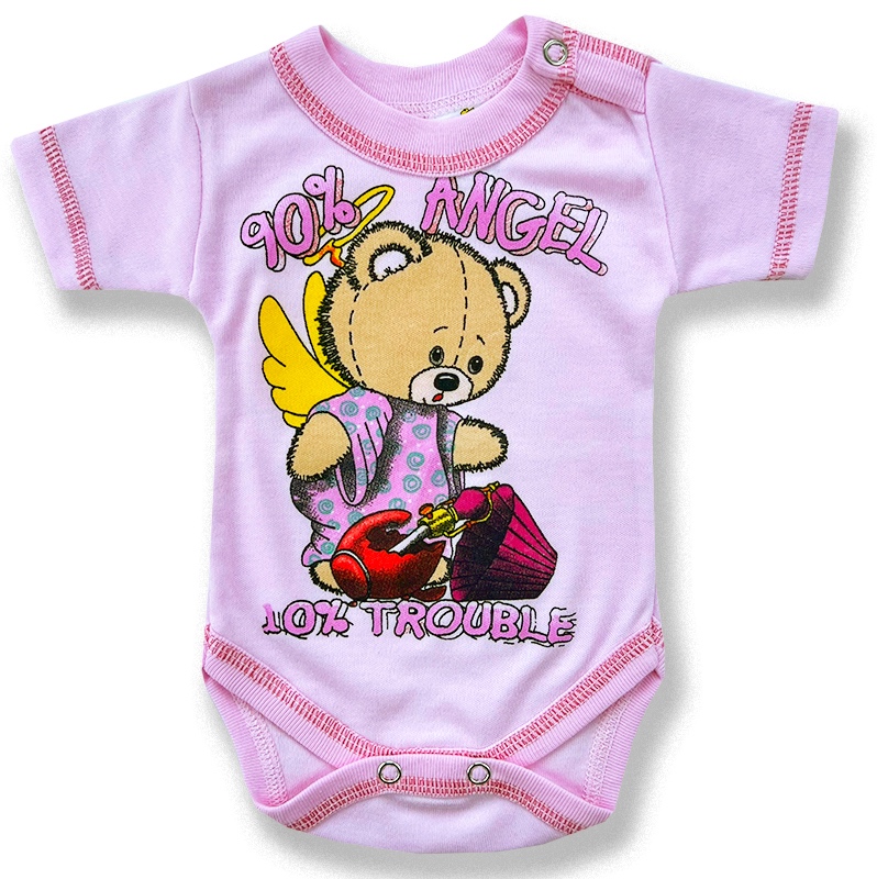 BABY´S WEAR Detské body, krátky rukáv- ANGEL, ružové veľkosť: 56 (0-2m)