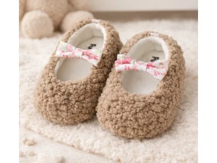 Kojenecké papučky – Mašlička, hnědá