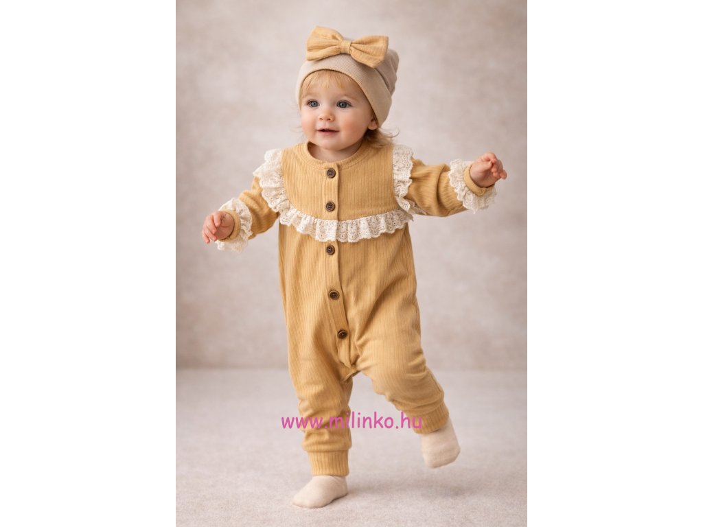 2 részes baba overál- Vintage, mustárszín