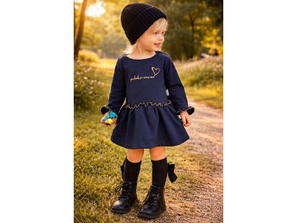 Hosszú ujjú kislány ruha- Csodálatosan nézel ki, sötétkék