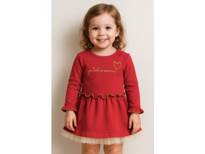Hosszú ujjú kislány ruha- Csodálatosan nézel ki, piros