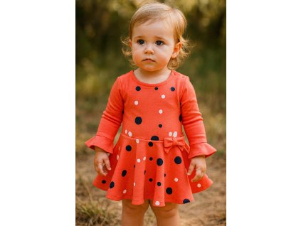 Hosszú ujjú kislány ruha- Pöttyök, lazacszín