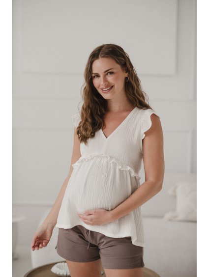 Těhotenská a kojící halenka z mušelínu Milky Butterfly krémově bílá (Rozmiar L)
