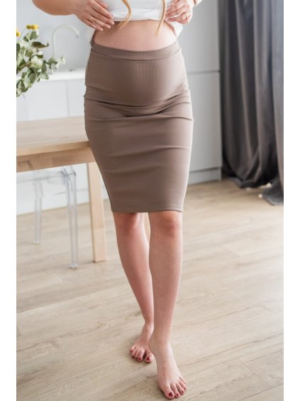 Těhotenská sukně z žebrovaného úpletu Tummy cappuccino (Velikost L)