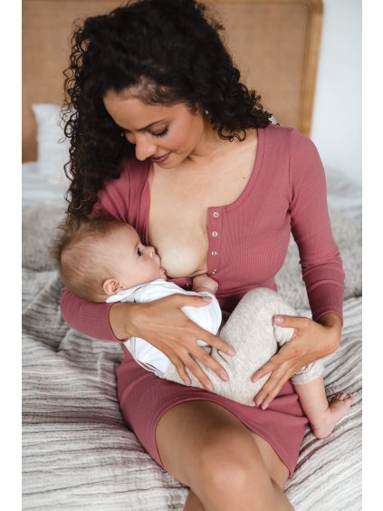 Těhotenské a kojící šaty z žebrovaného úpletu Tummy dusty cedar (Velikost L)