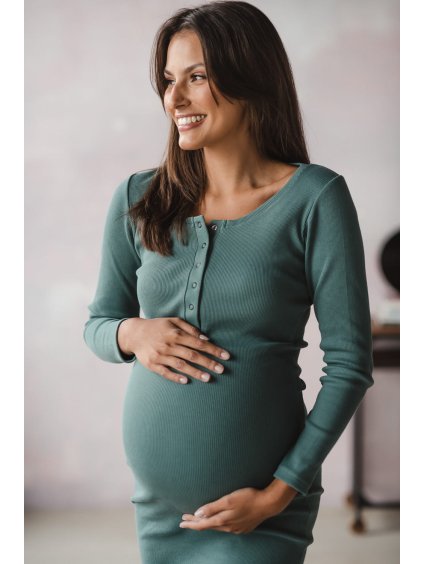 Těhotenské a kojící šaty z žebrovaného úpletu Tummy mořské mint (Velikost L)