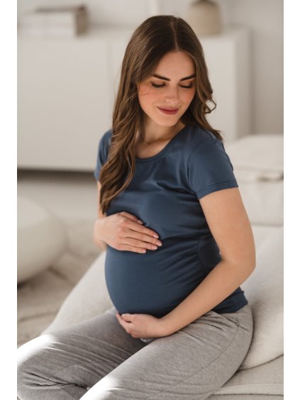 Těhotenské tričko Belly nebesky modré s krátkým rukávem (Velikost L)