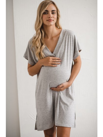 Bambusová těhotenská a kojící noční košile Moon - světle šedá