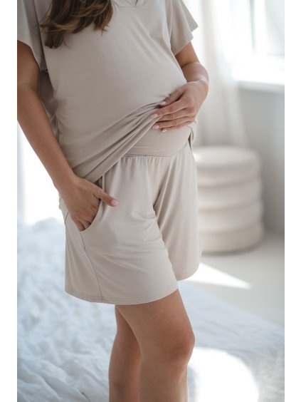 Bambusové těhotenské šortky Moon - světle béžové