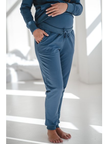 Bavlněné těhotenské tepláky modré jeans