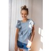 Kojící tričko s volánky Milky Waves dusty blue krátký rukáv (Velikost L)