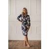 Těhotenské a kojící šaty Grow with me modré s pivoňkami 7/8 rukáv (Velikost L)