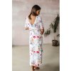 Těhotenské a kojící šaty Two Ways LONG krémově bílé s barevnými květy krátký rukáv (Velikost L)