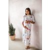 Těhotenské a kojící šaty Two Ways LONG krémově bílé s barevnými květy krátký rukáv (Velikost L)