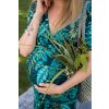 Těhotenské a kojící šaty Two Ways LONG s tropickými listy krátký rukáv (Velikost L)