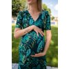 Těhotenské a kojící šaty Two Ways LONG s tropickými listy krátký rukáv (Velikost L)