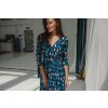 Těhotenské a kojící šaty Two ways MIDI tmavě modré s barevnými listy 3/4 rukáv (Velikost L)